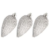 Kersthangers dennenappels - 6x st - zilver - glitter - 8 cm - kunststof - kerstversiering