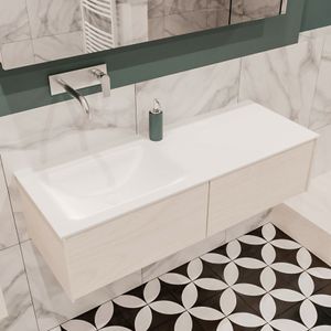 Mondiaz Lush Cloud badmeubel underlayment 120 cm 2 lades solid surface enkele spoelbak links zonder kraangat