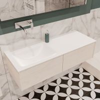 Mondiaz Lush Cloud badmeubel underlayment 120 cm 2 lades solid surface enkele spoelbak links zonder kraangat Mondiaz Lush Cloud badmeubel underlayment 120 cm 2 lades solid surface enkele spoelbak links zonder kraangat