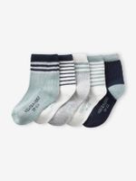 Set van 5 paar gestreepte sokken jongens grijsblauw