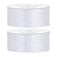 Partydeco Cadeaulint - 2x - ivoor - 2,5 cm x 25 meter - satijn - sierlint - inpakken - decoratie