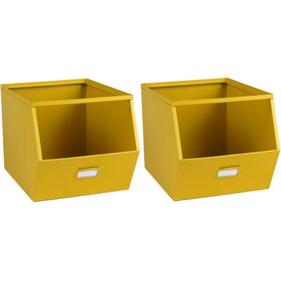 Urban Living Stapelbare opbergmand - 2x - Open Metal Box - 23 x 32 x 21 cm - metaal - geel