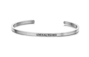 Key Moments 8KM-B00451 Stalen open bangle met tekst love is all you need zirkonia one-size zilverkleurig