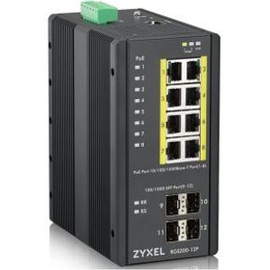 ZyXEL RGS200-12P Managed L2 Gigabit Ethernet (10/100/1000) Power over Ethernet (PoE) Zwart