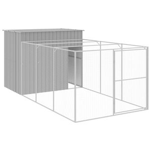 The Living Store Hondenhok met Verlengde Ren - 214 x 457 x 181 cm - Gegalvaniseerd Staal - Lichtgrijs