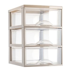 Ladeblokje/bureau organizer met 3x lades - transparant/beige - L18 x B25 x H25 cm - plastic