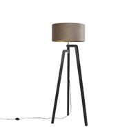 QAZQA Vloerlamp tripod zwart met taupe kap en goud 50 cm - Puros - thumbnail