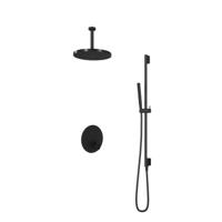 Hotbath Cobber Inbouw Regendoucheset Thermostaatkraan Met 2 Pushbuttons Rond, Plafondbuis 15cm, Hoofddouche 30cm, Staafhanddouche En Glijstang Mat Zwart