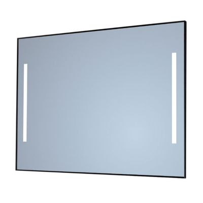 Spiegel Sanicare Q-Mirrors 100x70 cm Rechthoek Met Links & Rechts LED Warm White, Omlijsting Mat Zwart incl. ophangmateriaal Met Afstandsbediening