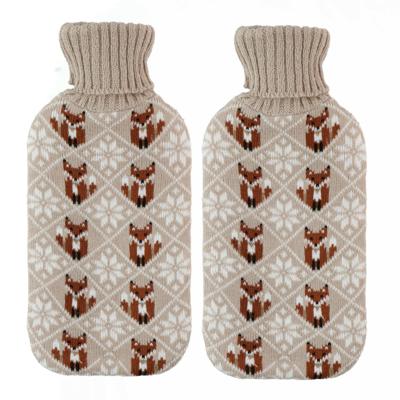 Warmwaterkruik - 2x - 2L - beige - met hoes - kruik - winter print - vos