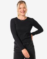 HEMA Dames T-shirt Clara rib zwart (zwart)