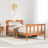 Bedframe met hoofdbord massief grenenhout wasbruin 100x200 cm
