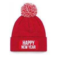 Happy New Year muts met pompon unisex - one size - rood One size  -