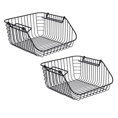 Opbergmandje - 3x - zwart - stapelbaar - 30 x 27 x 14 cm - draadmand - opbergen