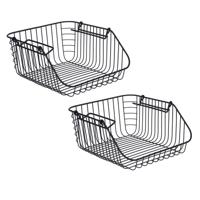 Opbergmandje - 3x - zwart - stapelbaar - 30 x 27 x 14 cm - draadmand - opbergen