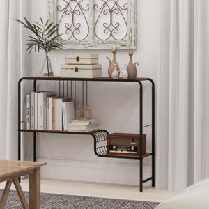 Consoletafel Haltafel met 2 Legplanken en Metalen Frame Ingangstafel met Verstelbare Poten Banktafel Bijzettafel voor Woonkamer Hal