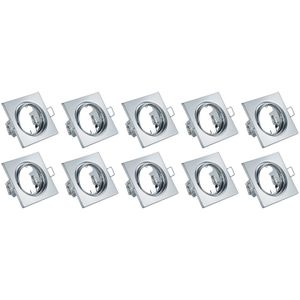 Spot Armatuur 10 Pack - Trion - GU10 Inbouwspot - Vierkant - Chroom - Aluminium - Kantelbaar 80mm