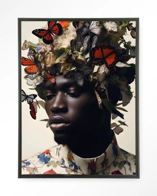 Urban Cotton Wandkleed 'Papillon' 80 x 110cm in Floating Frame - black