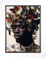 Urban Cotton Wandkleed 'Papillon' 80 x 110cm in Floating Frame - black