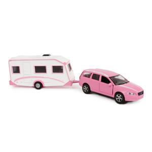 Kids Globe Globe Die-cast Volvo V70 met Caravan Roze, 30cm