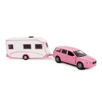 Kids Globe Globe Die-cast Volvo V70 met Caravan Roze, 30cm - thumbnail