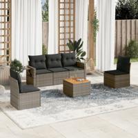6-delige Loungeset met kussens poly rattan grijs