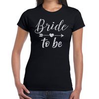 Bride to be Cupido zilver glitter t-shirt zwart dames - thumbnail