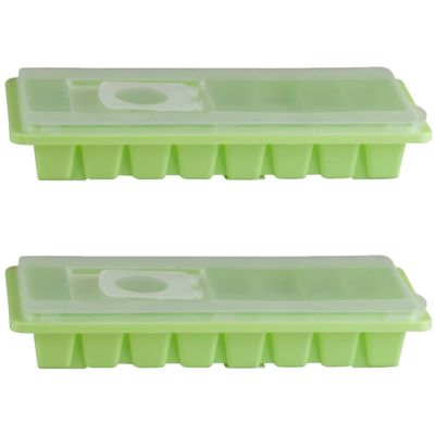 3x stuks ijsblokjes maken houders groen met deksel 26 x 11 cm