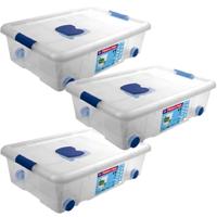 Opbergbox met deksel en wieltjes - 5x - 31L - kunststof - transparant - 61 x 44 x 18 cm
