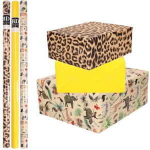 6x Rollen kraft inpakpapier jungle/panter pakket - dieren/luipaard/geel 200 x 70 cm