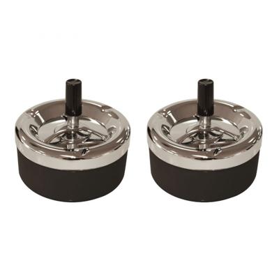 Draaiasbak - 2x stuks - zwart met chroom - 13 cm - metaal - rond - drukasbak - Terrasasbak - Stormas Draaiasbak - 2x stuks - zwart met chroom - 13 cm - metaal - rond - drukasbak - Terrasasbak - Stormas