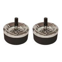 Draaiasbak - 2x stuks - zwart met chroom - 13 cm - metaal - rond - drukasbak - Terrasasbak - Stormas