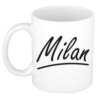 Naam cadeau mok / beker Milan met sierlijke letters 300 ml
