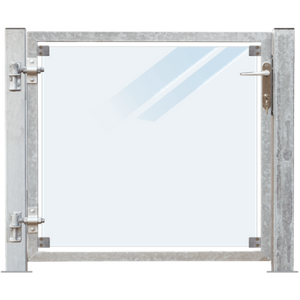 Glazen Tuinpoort Gehard Gelaagd Mat Glas 99 x 91 CM + 16 CM Stalen Palen Met Voetplaat - Links Opgehangen