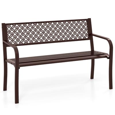 Tuinbank Metalen Weerbestendige Bank voor 2 Personen Balkonbank met Rugleuning & Armleuning 127 x 59 x 82 cm Bruin