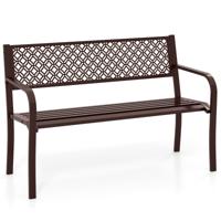 Tuinbank Metalen Weerbestendige Bank voor 2 Personen Balkonbank met Rugleuning & Armleuning 127 x 59 x 82 cm Bruin