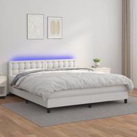 Boxspring met matras en LED kunstleer wit 160x200 cm