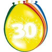 Folat Verjaardag leeftijd ballonnen 30 jaar - 8x - multi - 30 cm - feestartikelen/versieringen