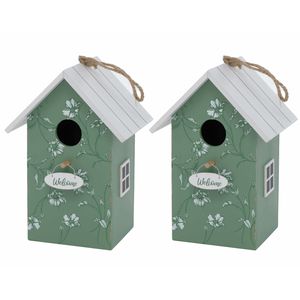 2x Vogelhuisje/nestkastjes groen/wit hout 22 cm