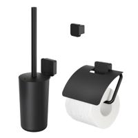 Toiletaccessorieset Geesa Topaz | Toiletborstel met houder - Toiletrolhouder met klep - Handdoekhaak | Zwart