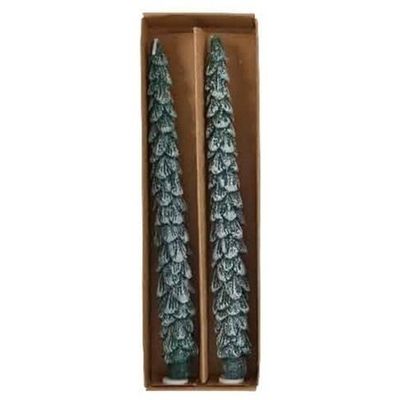 2x Kerstboom kerst kaarsen groen met sneeuw 26 cm 2x Kerstboom kerst kaarsen groen met sneeuw 26 cm