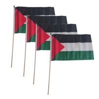 Vlag Palestina handvlag op stok - 4x - 30 x 45 cm - Landen thema versiering - supporters