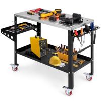 92 x 46 cm Lastafel Mobiele Laswerkbank 540 kg Capaciteit Steun en Gereedschapsbak 1,6 cm Bevestigingsgaten 8 Gereedschapsgaten