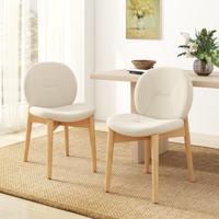 2-delige set Houten Eetkamerstoelen met Gestoffeerde Keukenstoelen en Rubberhout Poten Wit