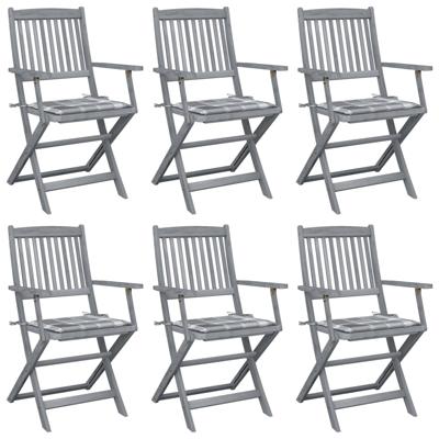 Tuinstoelen 6 st inklapbaar met kussens massief acaciahout