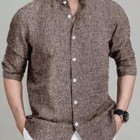 Bon&Bon Men's Stand Collar Long Sleeve Shirt - Dark Grey Casual Top Bronze / S