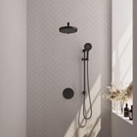 BRAUER Stripe Thermostatische Inbouw Regendouche - 3-weg - rond - SET 46 - 25cm douchekop - rechte muurarm - 3-standen handdouche - doucheslang - geïntegreerde glijstang - mat zwart 5-S-455