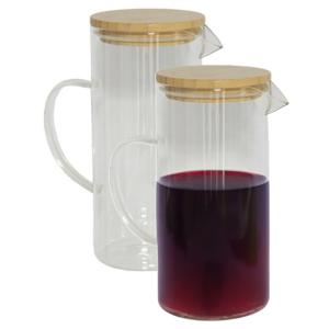 Sapkan/schenkkan karaf met deksel - 2x - 1.5 liter/1500 ml - transparant - glas - bamboe deksel