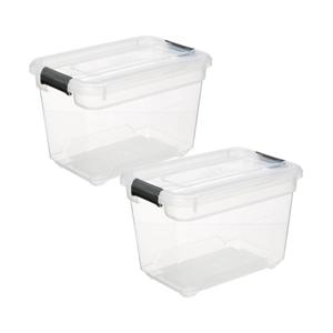 5Five opberg kist met deksel - 2x - Box - 6.5 liter - 29 x 19 x 19 cm - kunststof - transparant