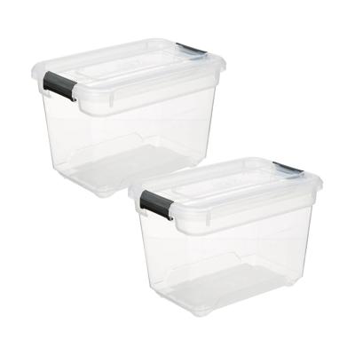 5Five opberg kist met deksel - 2x - Box - 6.5 liter - 29 x 19 x 19 cm - kunststof - transparant